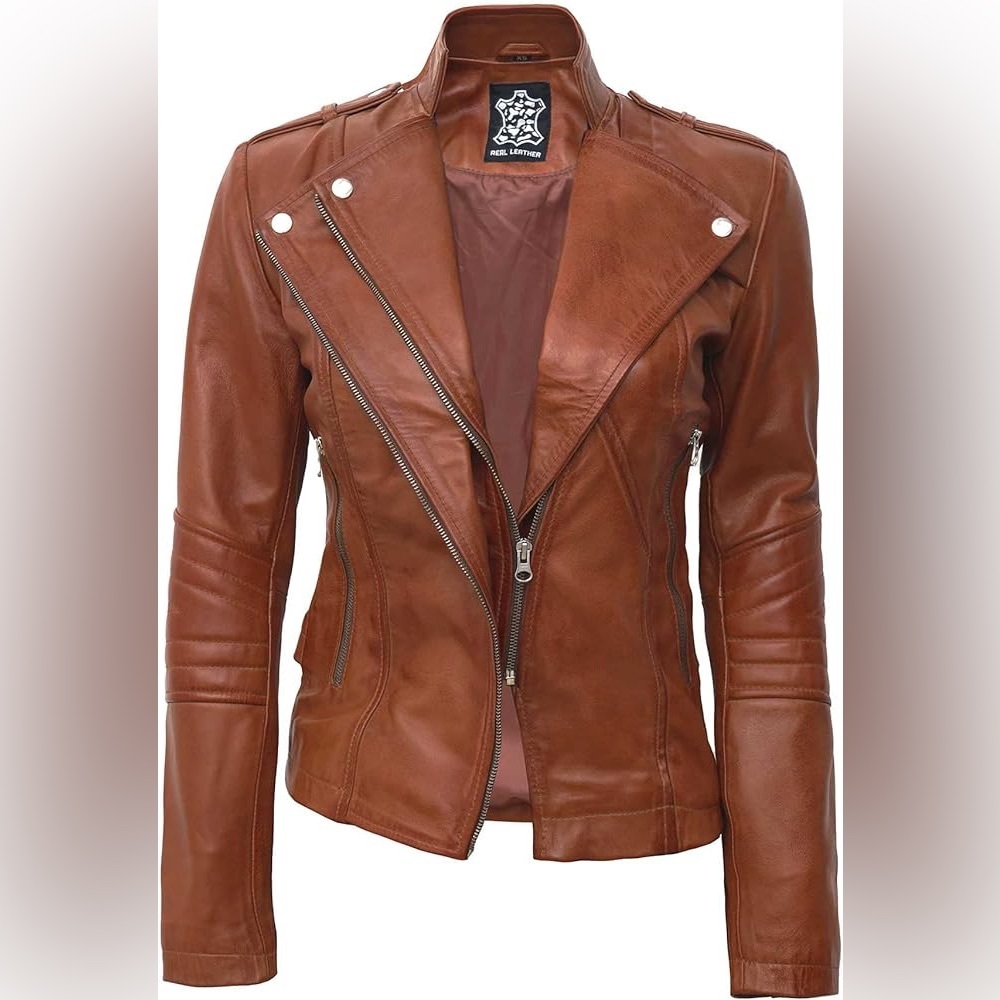 👑 Monica Lambskin Real Leather Jacket Tan Wax 🍔